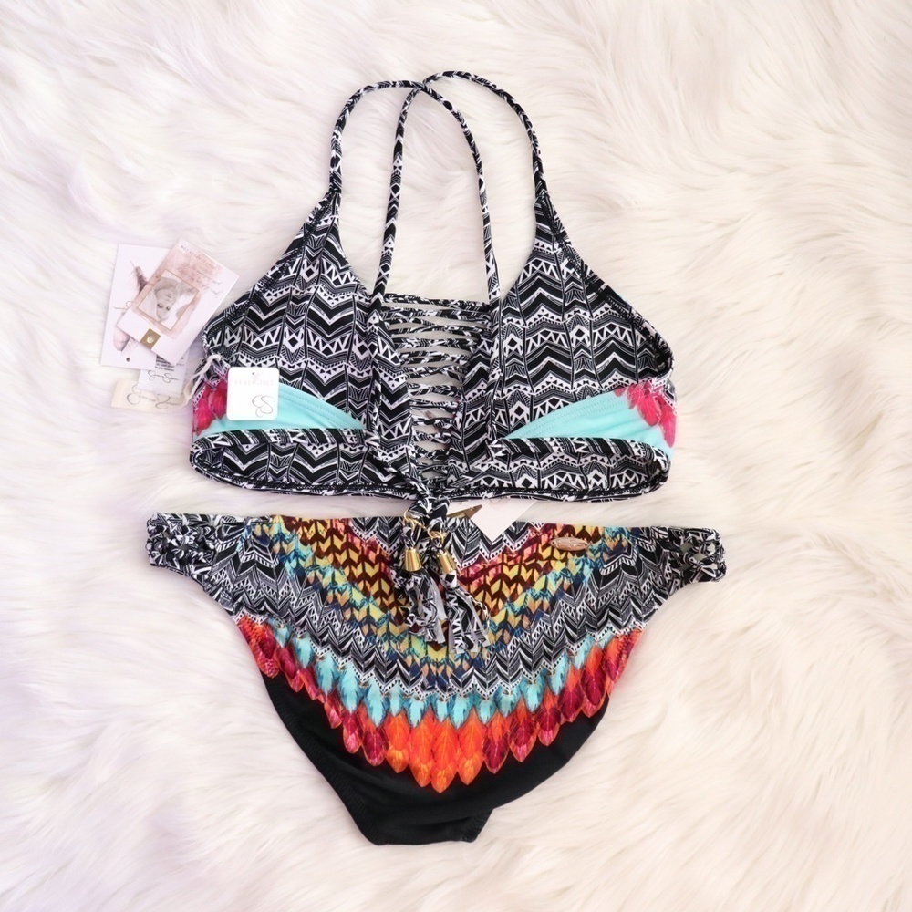 NWT Jessica Simpson Bohemian Tribal Print Bikini Swim Set Size Small - Picture 10 of 13